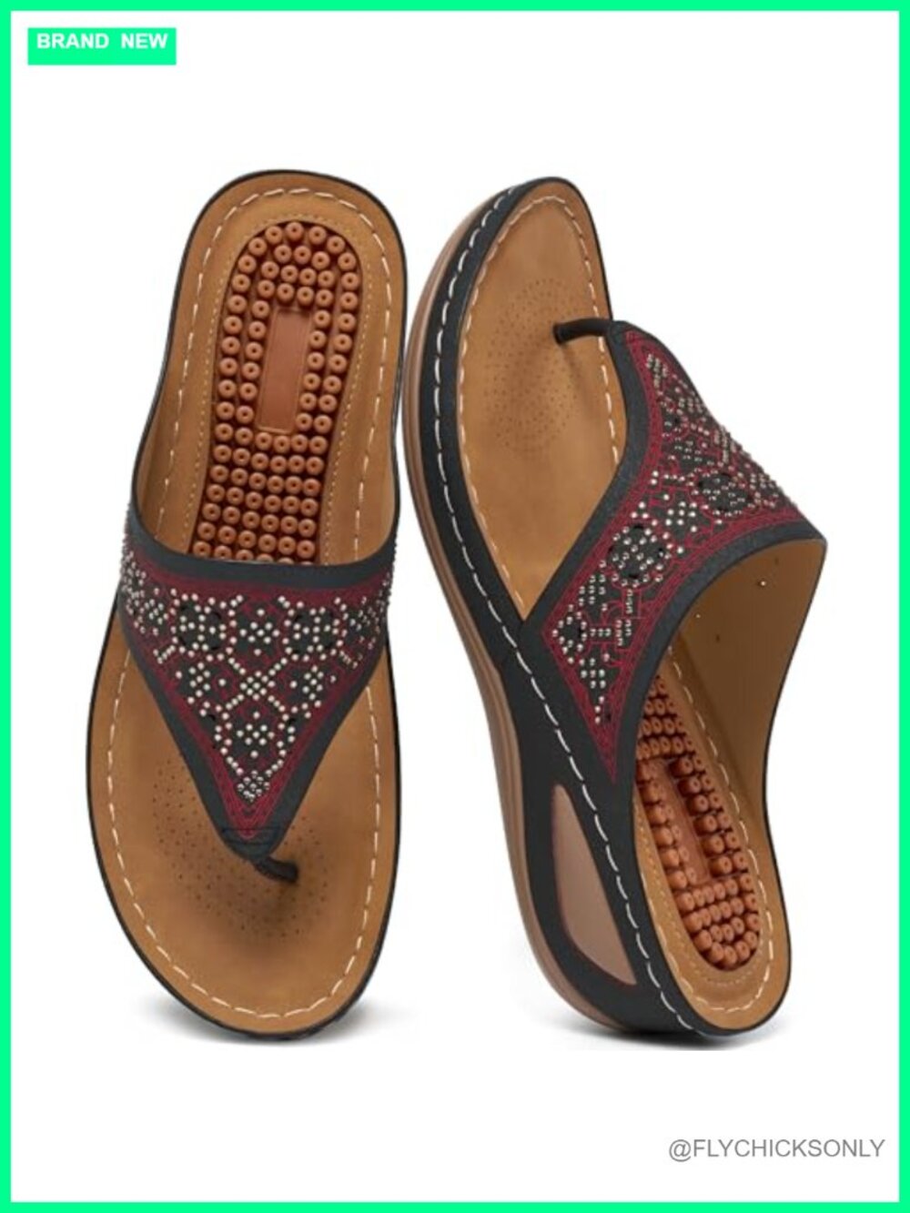 Wedge Flip Flops for Women with Memory Foam Cushion Rhinestone